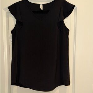 Women's Black V-Neck Flutter Sleeve Tank Top